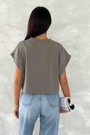 Kadın Yuvarlak Yaka Modal Kumaş Basic T-shirt - Çağla