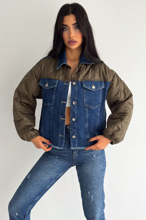 Kapitone Garnili - Denim Kot Mont - Haki