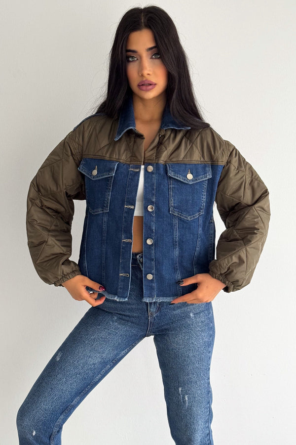 Kapitone Garnili - Denim Kot Mont - Haki