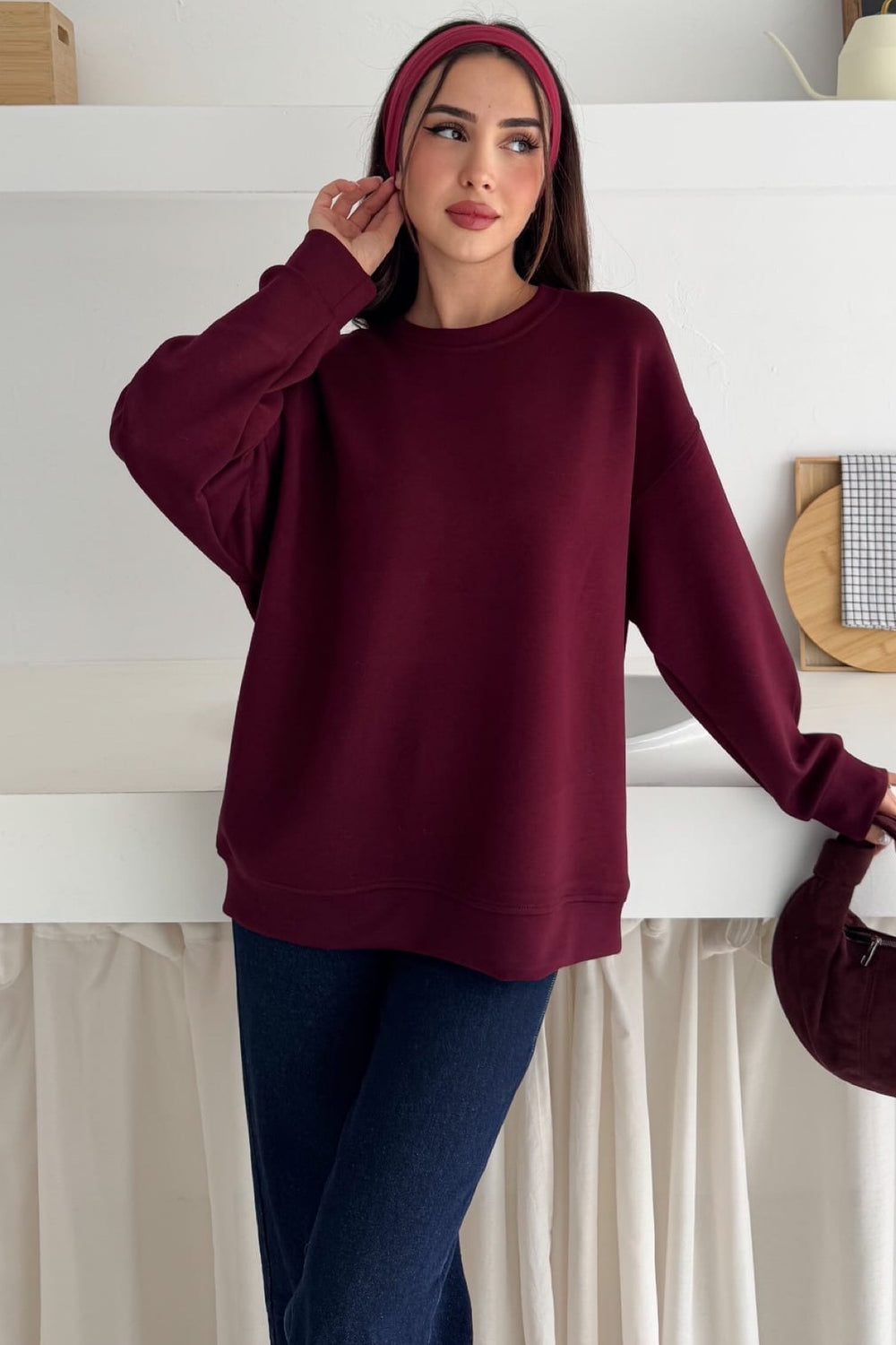 Modal Kumaş Basic Sweatshirt - Bordo