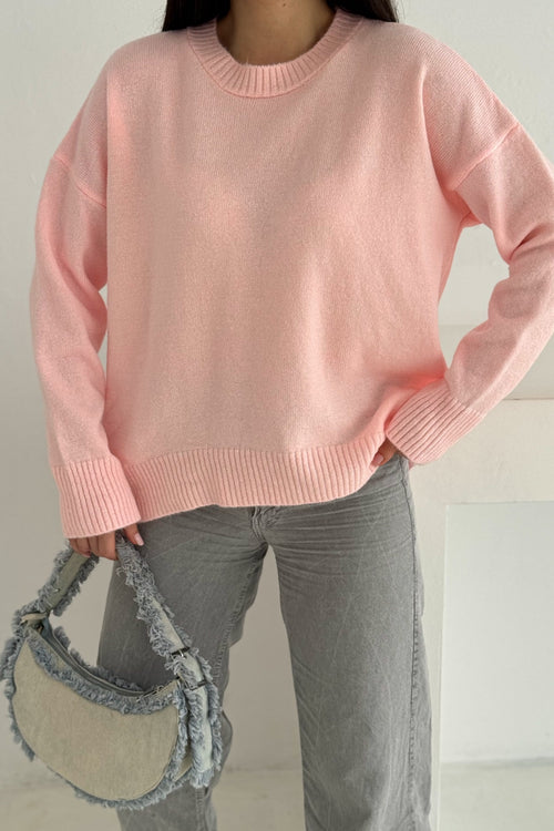 Kadın Standart Beden Oversize Basic Triko Kazak - Pembe