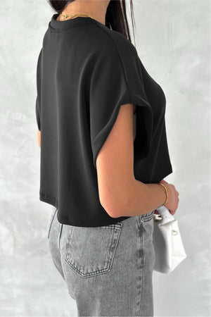 Kadın Yuvarlak Yaka Modal Kumaş Basic T-shirt - Siyah
