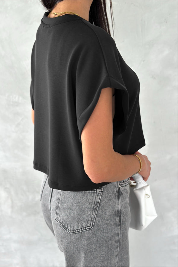 Kadın Yuvarlak Yaka Modal Kumaş Basic T-shirt - Siyah