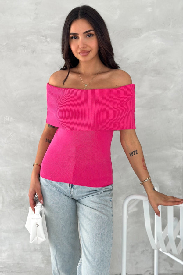 Kadın Fuşya Standart Beden Madonna Pamuklu İnce Triko Bluz - Pembe