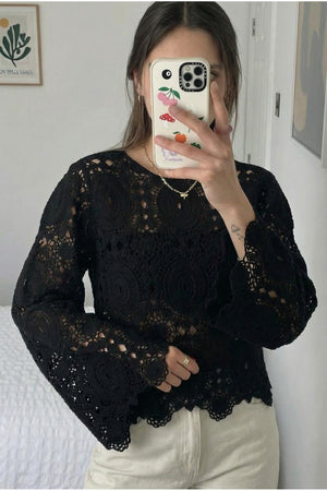 Kadın Tığ İşi Bluz Standart Beden - Siyah