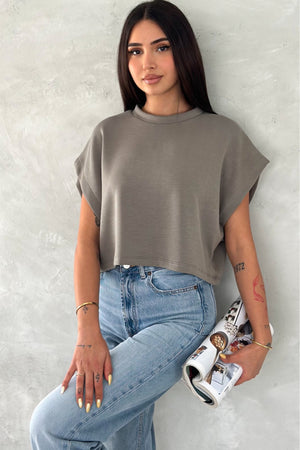 Kadın Yuvarlak Yaka Modal Kumaş Basic T-shirt - Çağla