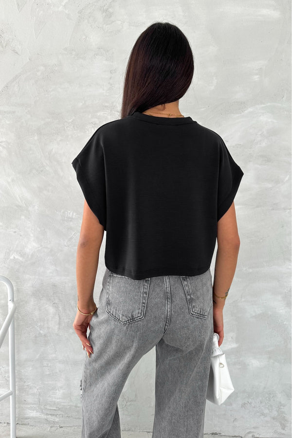 Kadın Yuvarlak Yaka Modal Kumaş Basic T-shirt - Siyah