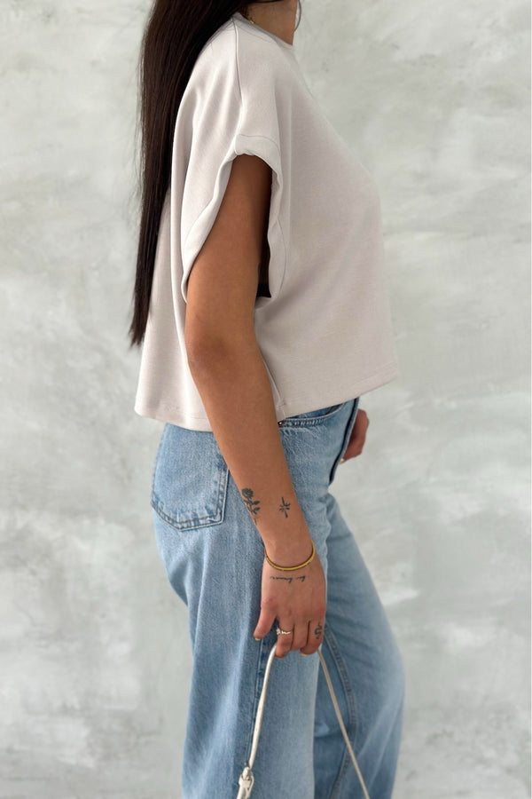 Kadın Yuvarlak Yaka Modal Kumaş Basic T-shirt - Bej