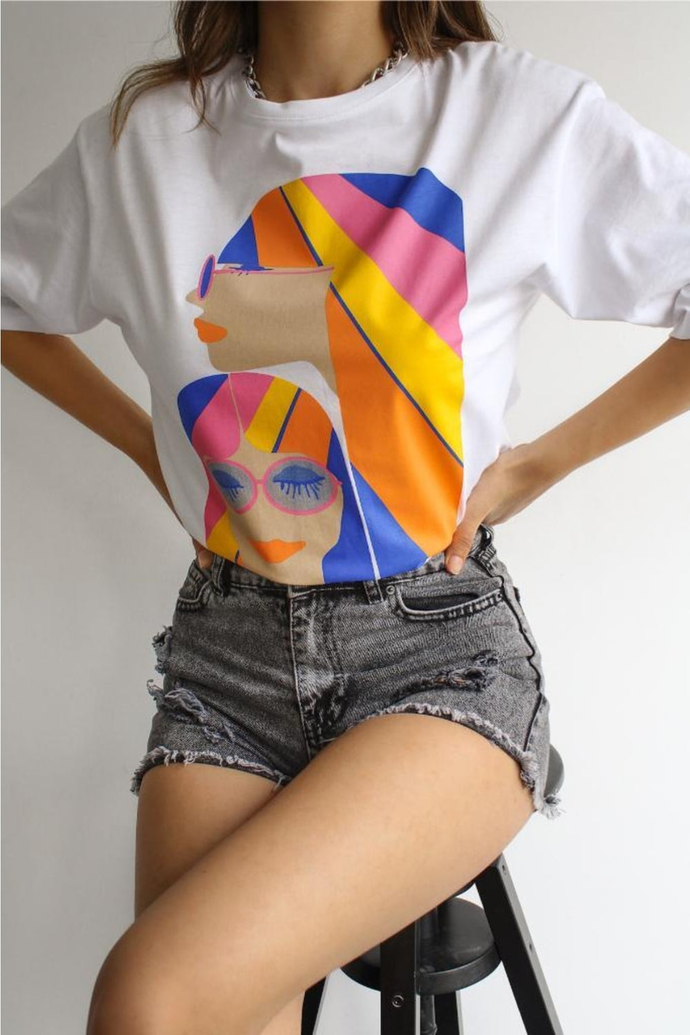 Kadın Baskılı Pamuklu Yeni Sezon T-shirt - Karışık
