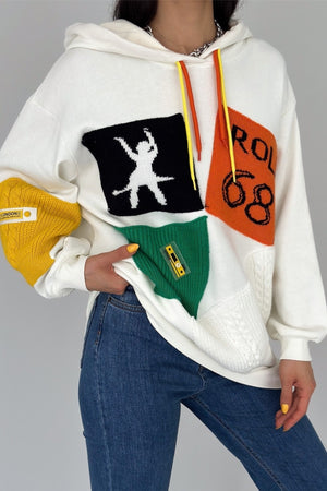 Kadın Yeni Sezon Tasarım Oversize Kapüşonlu Sweatshirt - Beyaz