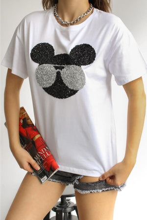 Kadın Yeni Sezon Bisiklet Yaka Pamuklu T-shirt - Beyaz