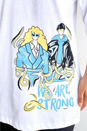 Kadın Bisiklet Yaka We Are Strong Baskılı Pamuk T-Shirt - Beyaz