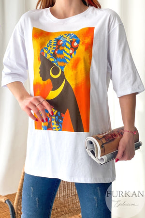 Baskılı Oversize T-shirt - Beyaz