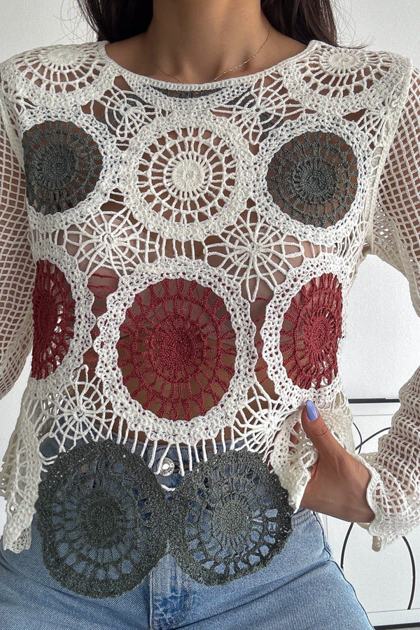 Kadın Tığ İşi Standart Beden Dantel Bluz - Beyaz