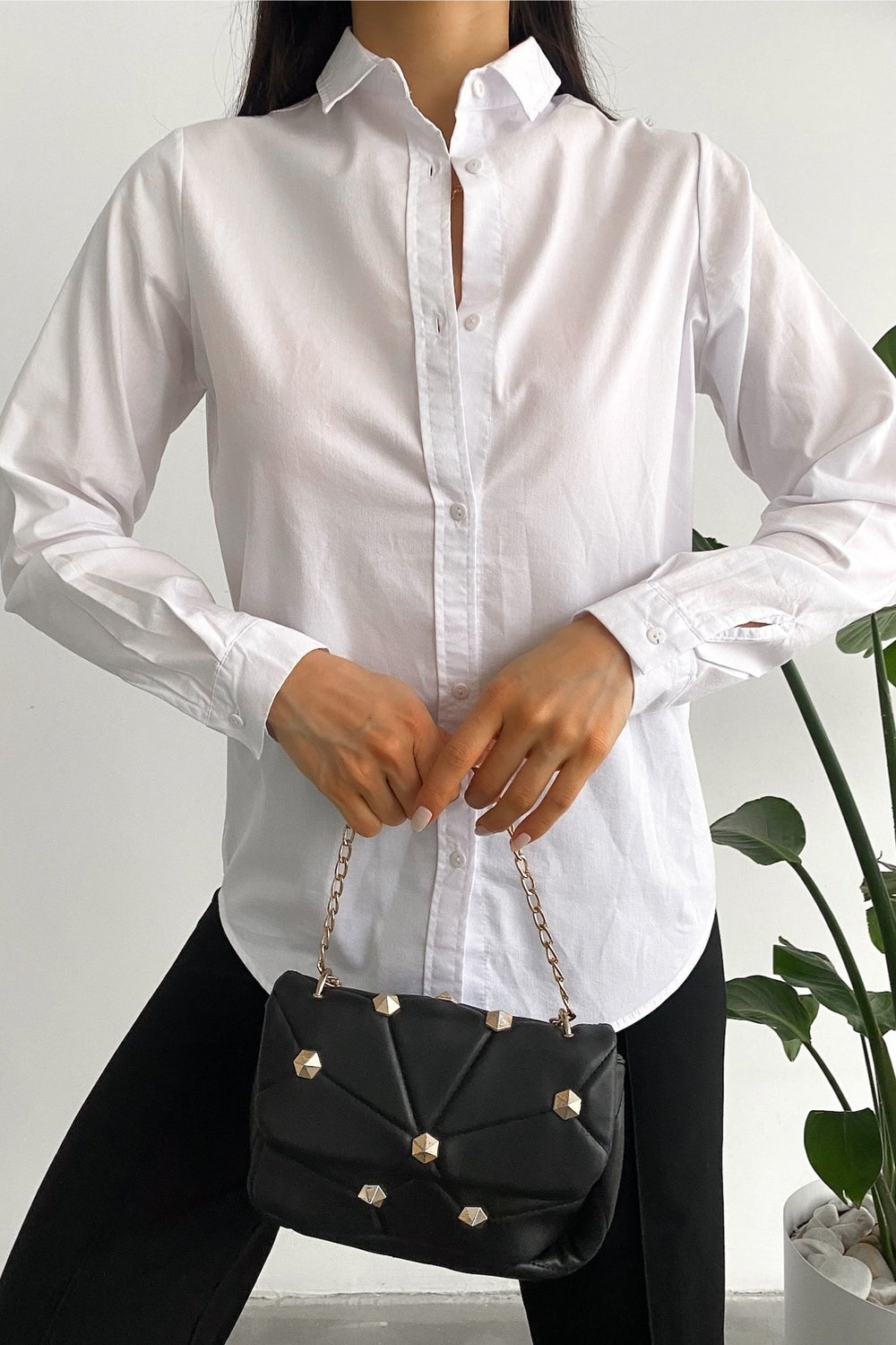 Kadın Yeni Sezon Slim Fit Basic Gömlek - Beyaz