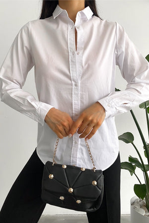 Kadın Yeni Sezon Slim Fit Basic Gömlek - Beyaz
