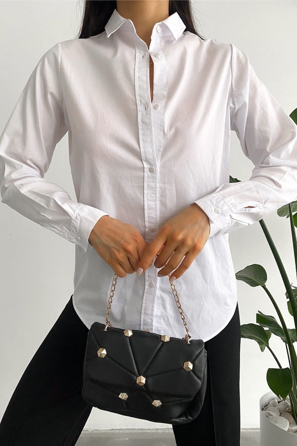 Kadın Yeni Sezon Slim Fit Basic Gömlek - Beyaz