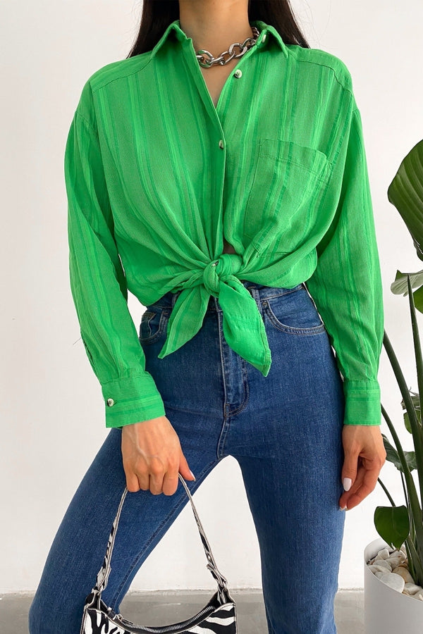 Kadın Yeni Sezon Tek Cepli Salaş Oversize Gömlek - Yeşil