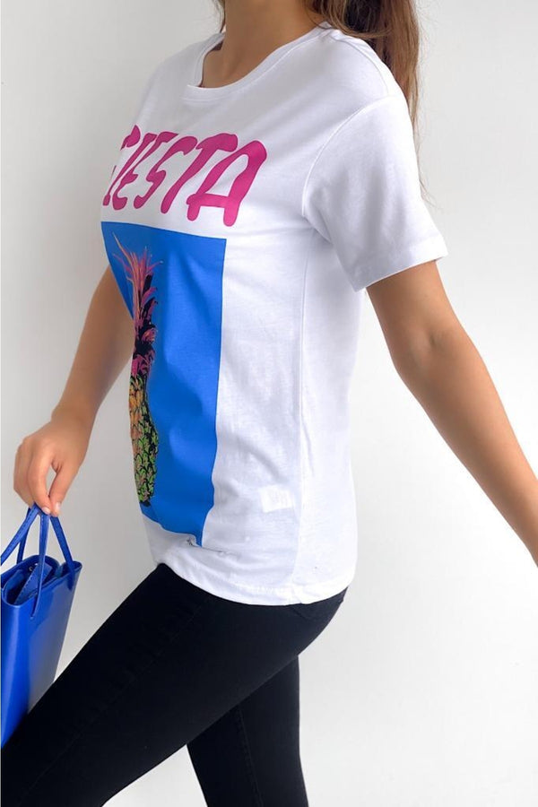 Kadın Siesta Baskılı T-shirt - Beyaz
