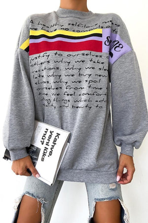 Yeni Sezon Selfie Baskılı Pamuklu Oversize Sweatshirt - Gri