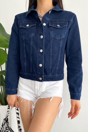 Kadın Sırtı Püsküllü Tasarım Denim Kot Ceket - Mavi