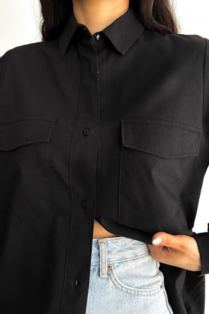 Kadın Yeni Sezon Çift Cepli Oversize Gömlek - Siyah