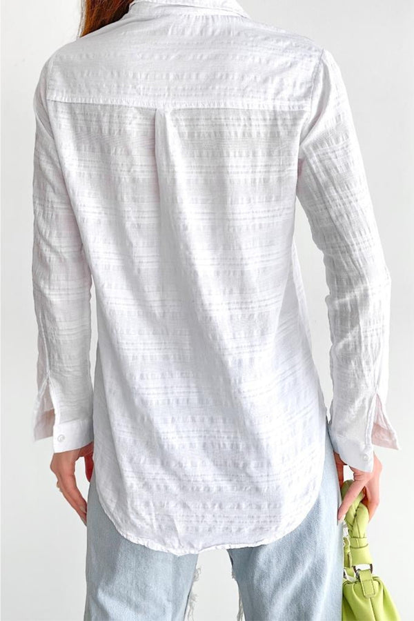Kadın Çift Cepli Pamuk Basic Gömlek ( Slim Fit Kalıp ) - Beyaz