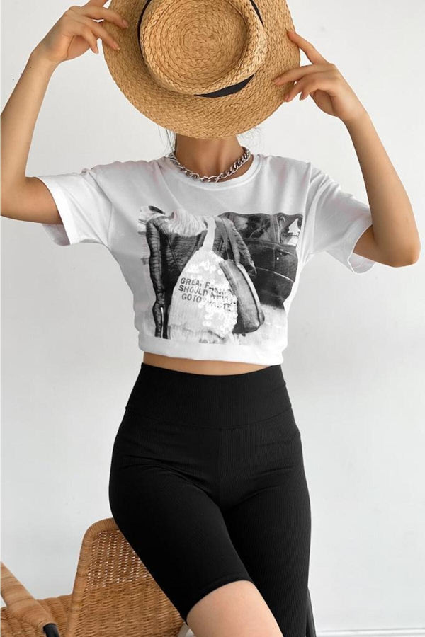 Baskılı T-shirt - Beyaz