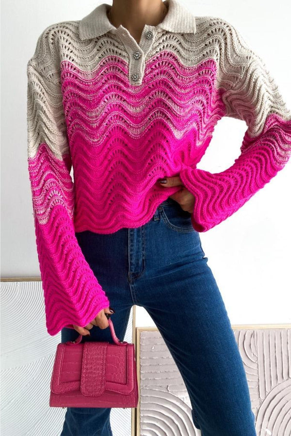 Kadın Taş Düğme Detaylı Standart Beden Örme Triko - Pembe