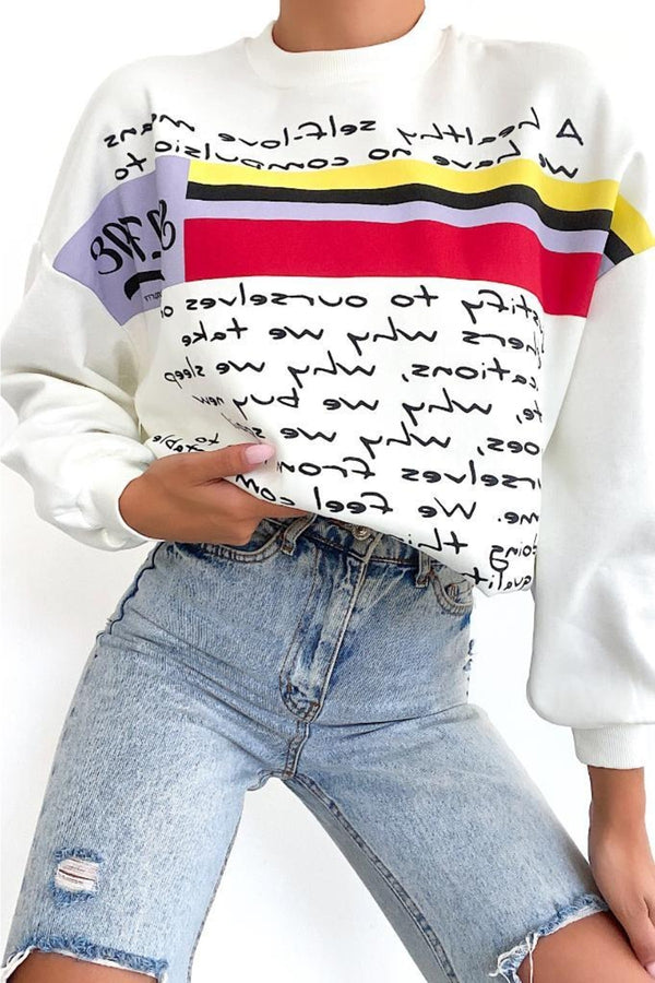 Yeni Sezon Selfie Baskılı Pamuklu Oversize Sweatshirt - Beyaz