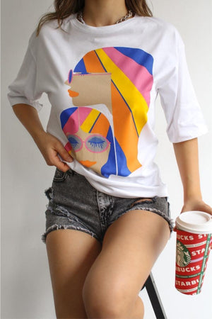 Kadın Baskılı Pamuklu Yeni Sezon T-shirt - Karışık