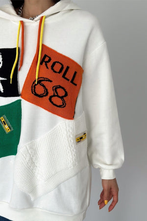 Kadın Yeni Sezon Tasarım Oversize Kapüşonlu Sweatshirt - Beyaz