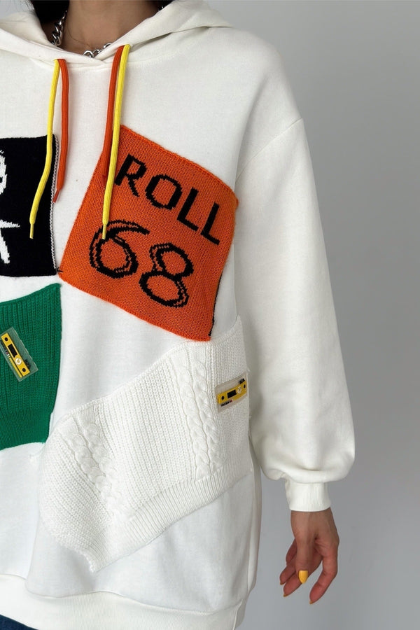 Kadın Yeni Sezon Tasarım Oversize Kapüşonlu Sweatshirt - Beyaz