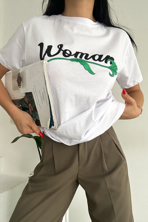 Kadın Nakış Işlemeli Pamuk T-Shirt - Beyaz
