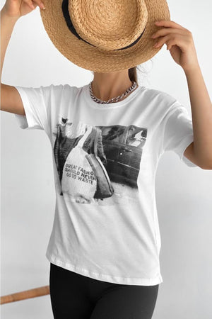 Baskılı T-shirt - Beyaz