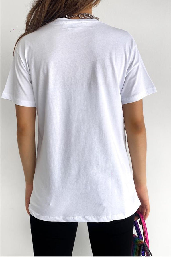 Kadın Siesta Baskılı T-shirt - Beyaz