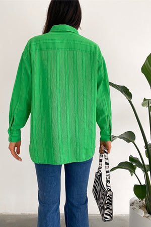Kadın Yeni Sezon Tek Cepli Salaş Oversize Gömlek - Yeşil