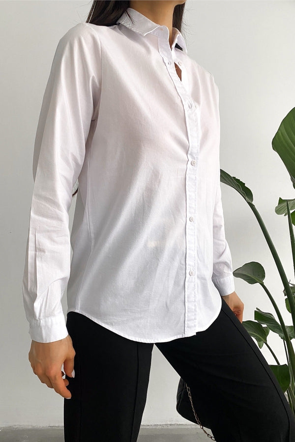 Kadın Yeni Sezon Slim Fit Basic Gömlek - Beyaz