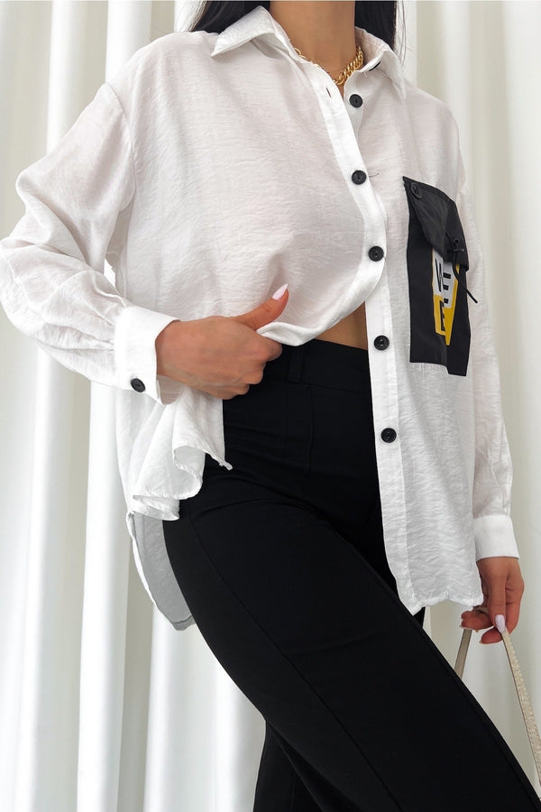 Kadın Yeni Sezon Tasarım Geniş Oversize Gömlek - Beyaz