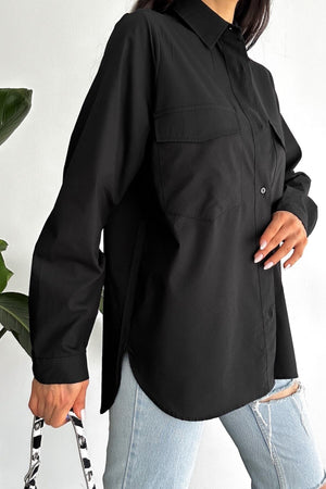 Kadın Yeni Sezon Çift Cepli Oversize Gömlek - Siyah