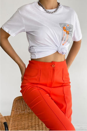 Kadın Bisiklet Yaka Chic Couture Yazılı Pamuk T-shirt - Beyaz