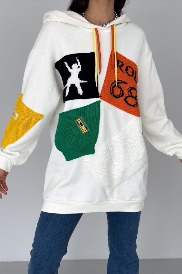 Kadın Yeni Sezon Tasarım Oversize Kapüşonlu Sweatshirt - Beyaz