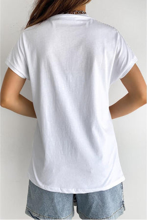 Kadın Bisiklet Yaka Dantel Detaylı %100 Pamuk Tasarım T-shirt - Beyaz