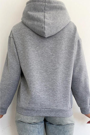 Kadın Yeni Sezon Karakter Baskılı Kapüşonlu Pamuklu Sweatshirt - Gri