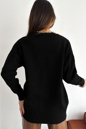 Kadın Standart Beden Oversize Basic Triko Kazak - Siyah