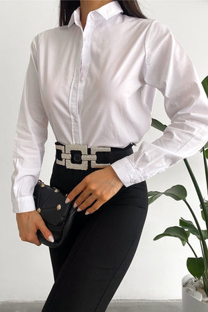 Kadın Yeni Sezon Slim Fit Basic Gömlek - Beyaz