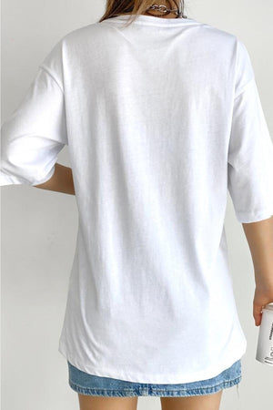 Kadın Yeni Sezon Baskılı Pamuk T-shirt - Beyaz