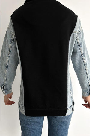 Kadın Baskılı Kolu Kot Içi Şardonlu Pamuk Sweatshirt - Siyah