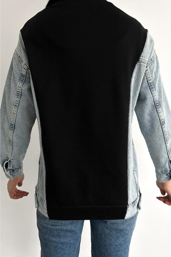Kadın Baskılı Kolu Kot Içi Şardonlu Pamuk Sweatshirt - Siyah