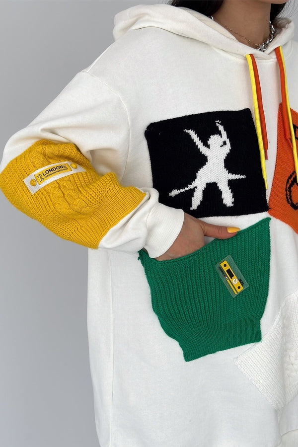 Kadın Yeni Sezon Tasarım Oversize Kapüşonlu Sweatshirt - Beyaz